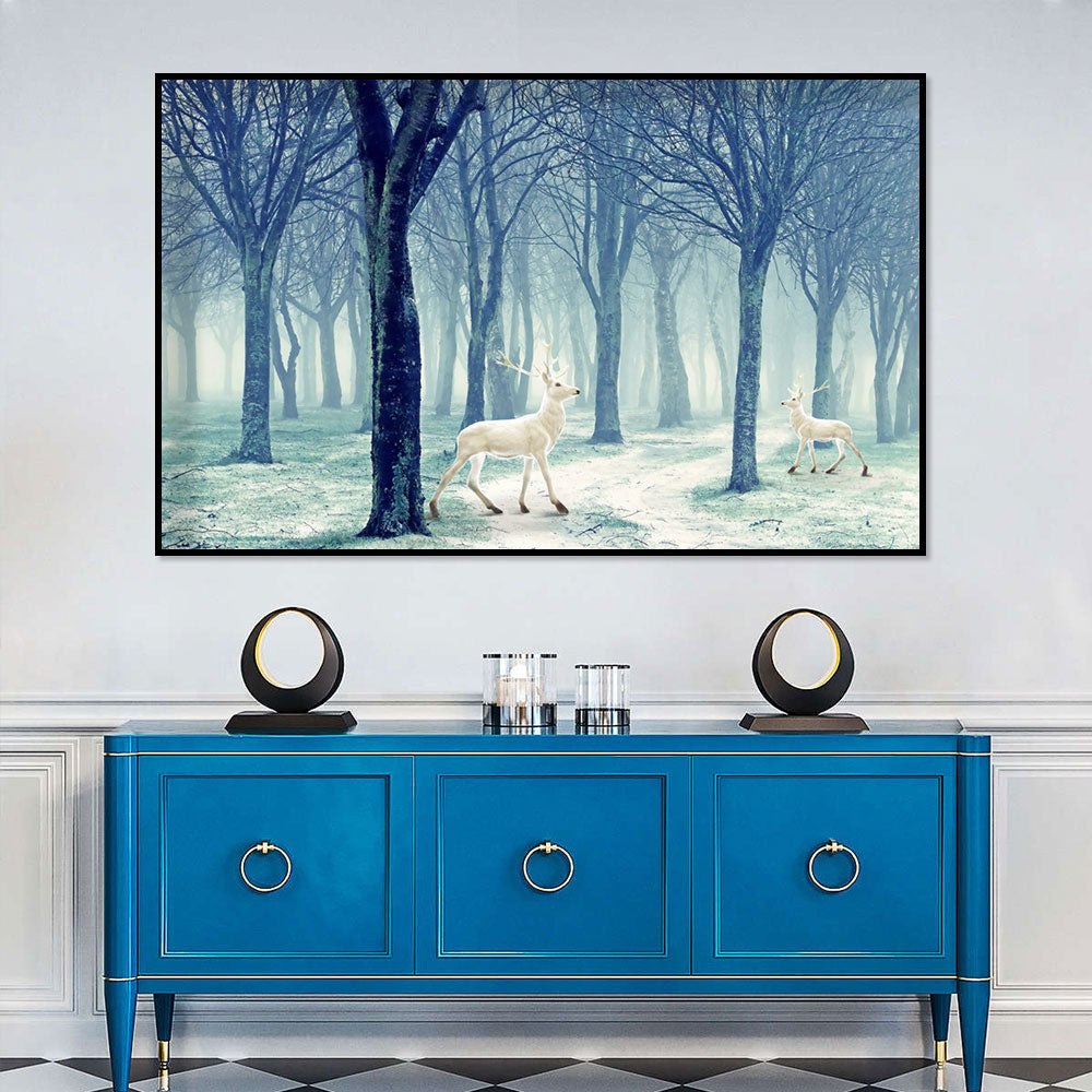 Majestic Deer in Misty Forest Canvas Wall Art