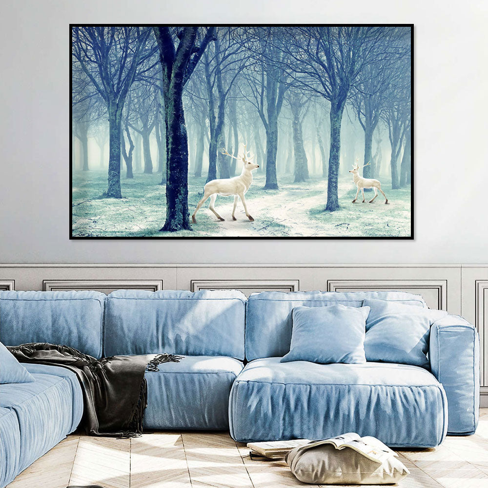 Majestic Deer in Misty Forest Canvas Wall Art