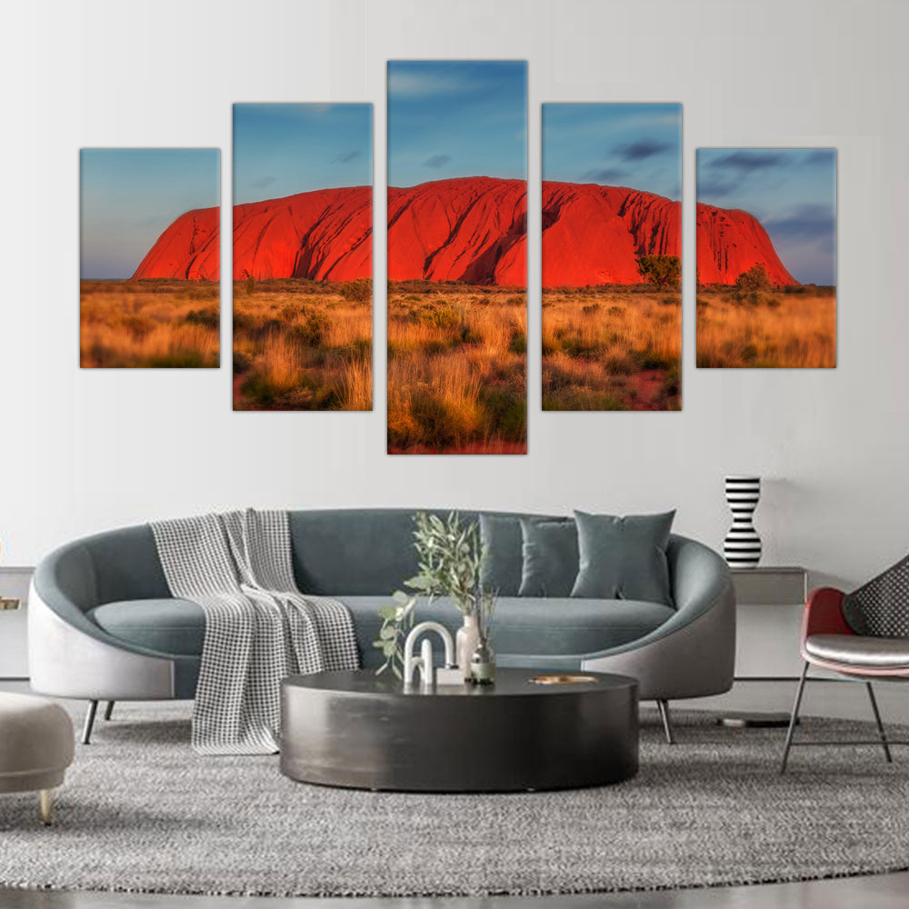 Uluru at Sunset: 5-Piece Australian Outback Canvas Wall Art Set