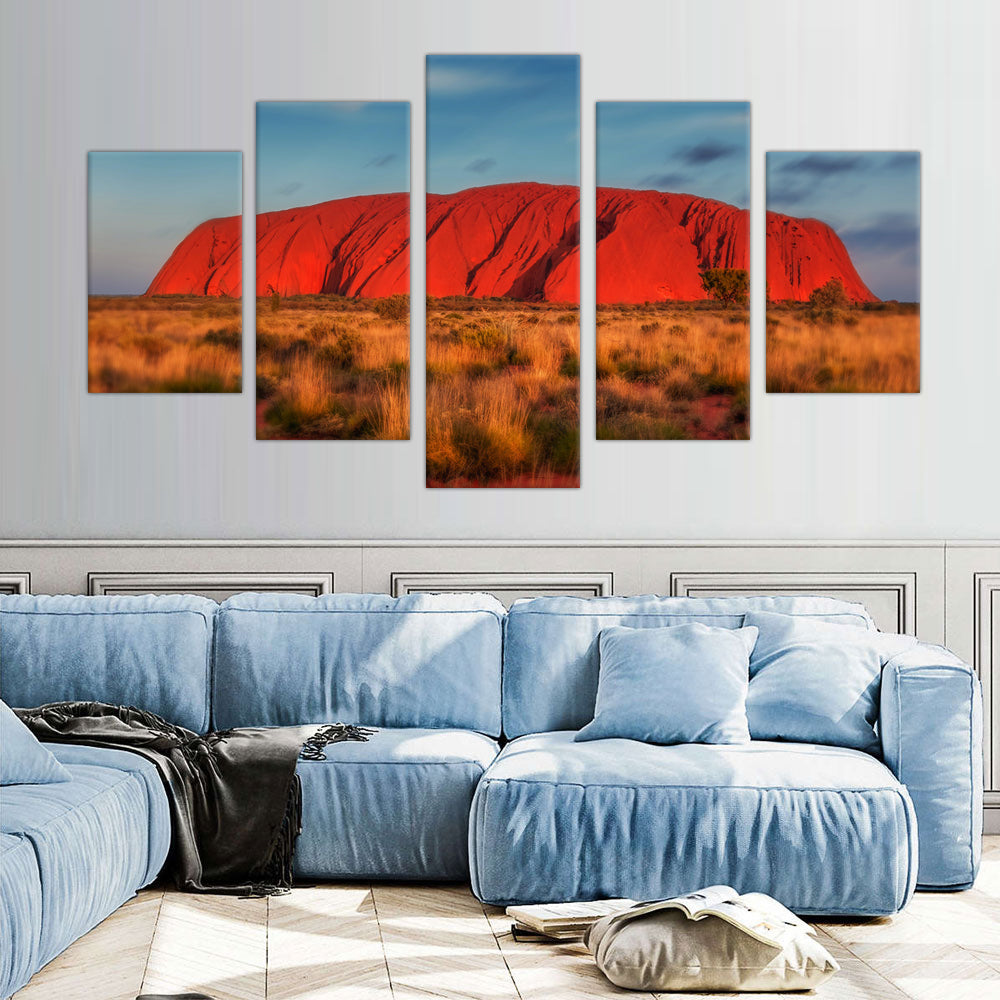 Uluru at Sunset: 5-Piece Australian Outback Canvas Wall Art Set