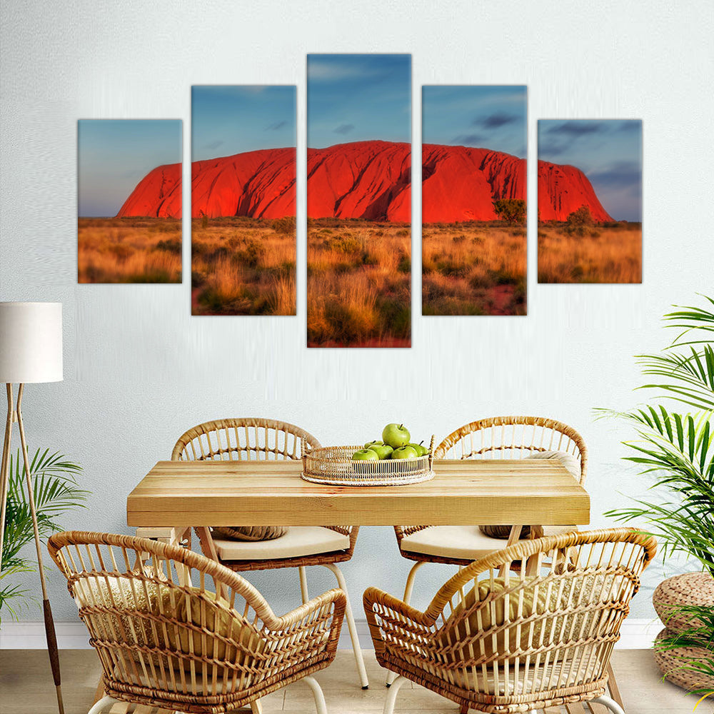 Uluru at Sunset: 5-Piece Australian Outback Canvas Wall Art Set