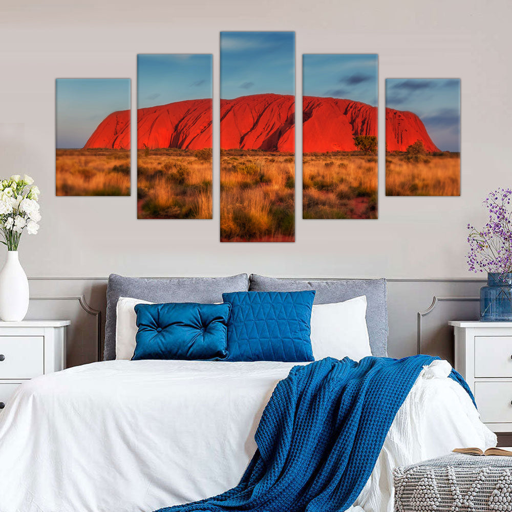 Uluru at Sunset: 5-Piece Australian Outback Canvas Wall Art Set