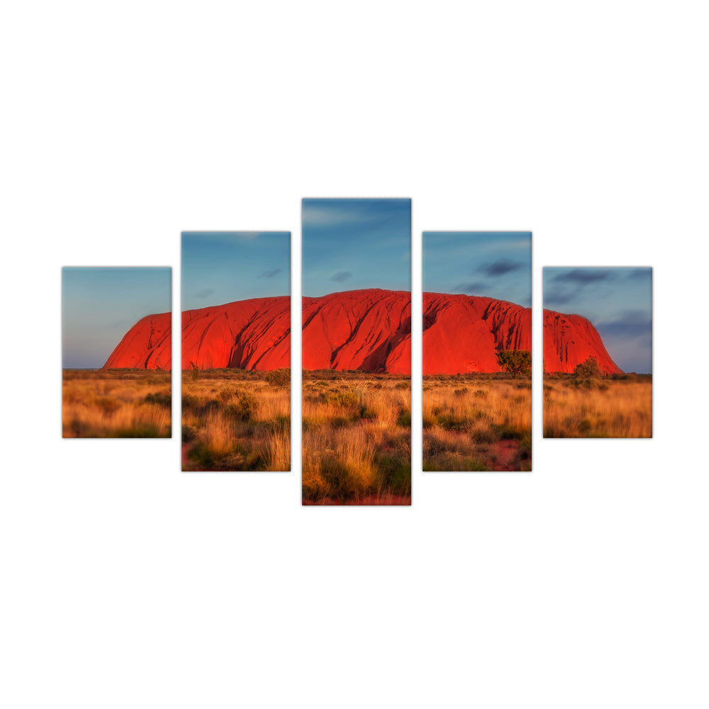 Uluru at Sunset: 5-Piece Australian Outback Canvas Wall Art Set