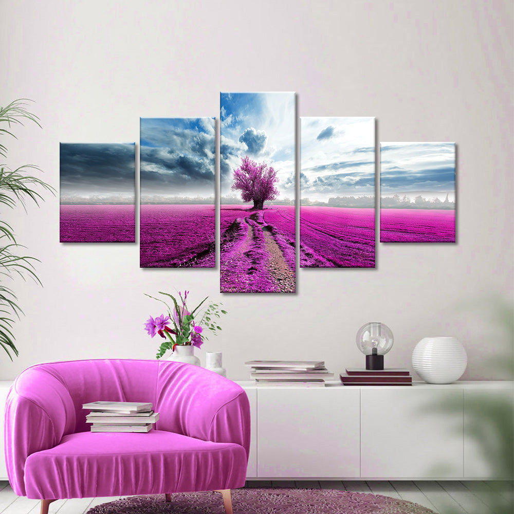 Lone Purple Tree in Lavender Field canvas wall art