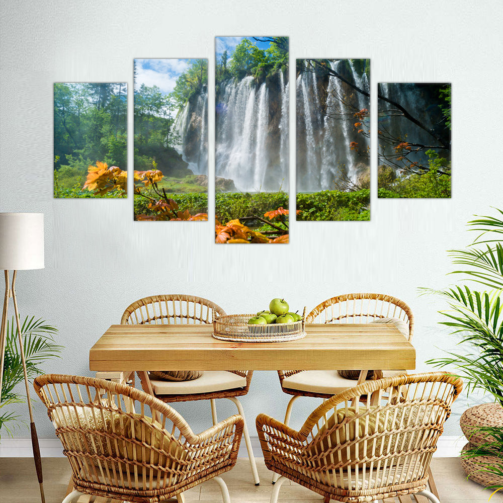 Majestic Waterfall: 5-Piece Nature Landscape Canvas Wall Art Set