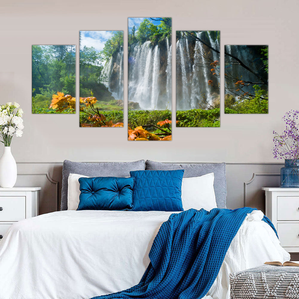 Majestic Waterfall: 5-Piece Nature Landscape Canvas Wall Art Set