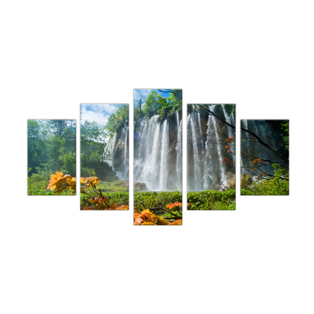 Majestic Waterfall: 5-Piece Nature Landscape Canvas Wall Art Set