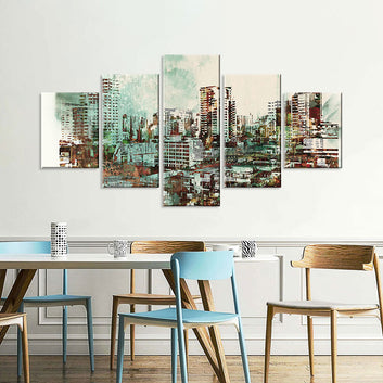 Abstract Vintage Cityscape Canvas Wall Art