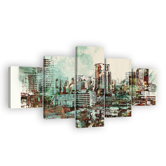 Abstract Vintage Cityscape Canvas Wall Art