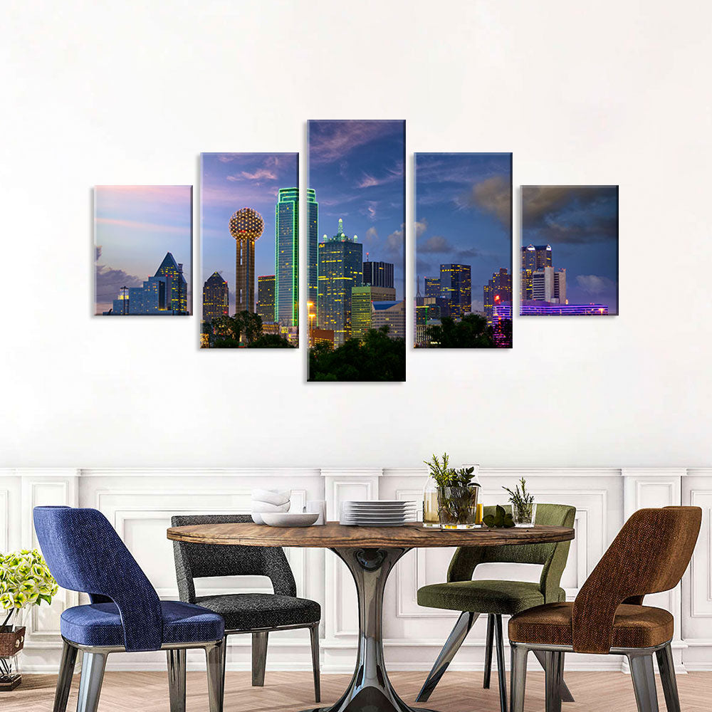 Dallas City Skyline at Dusk Canvas Wall Art