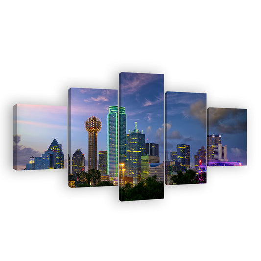 Dallas City Skyline at Dusk Canvas Wall Art