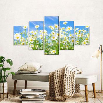 Sunshine Blooming White Daisy Flowers Canvas Wall Art