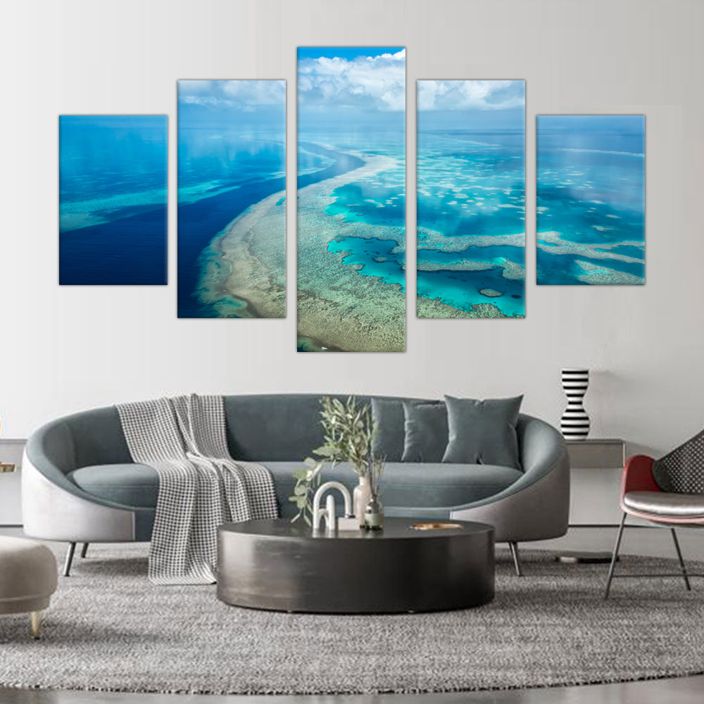 Great Barrier Reef: 5-Piece Aerial Ocean Canvas Wall Art