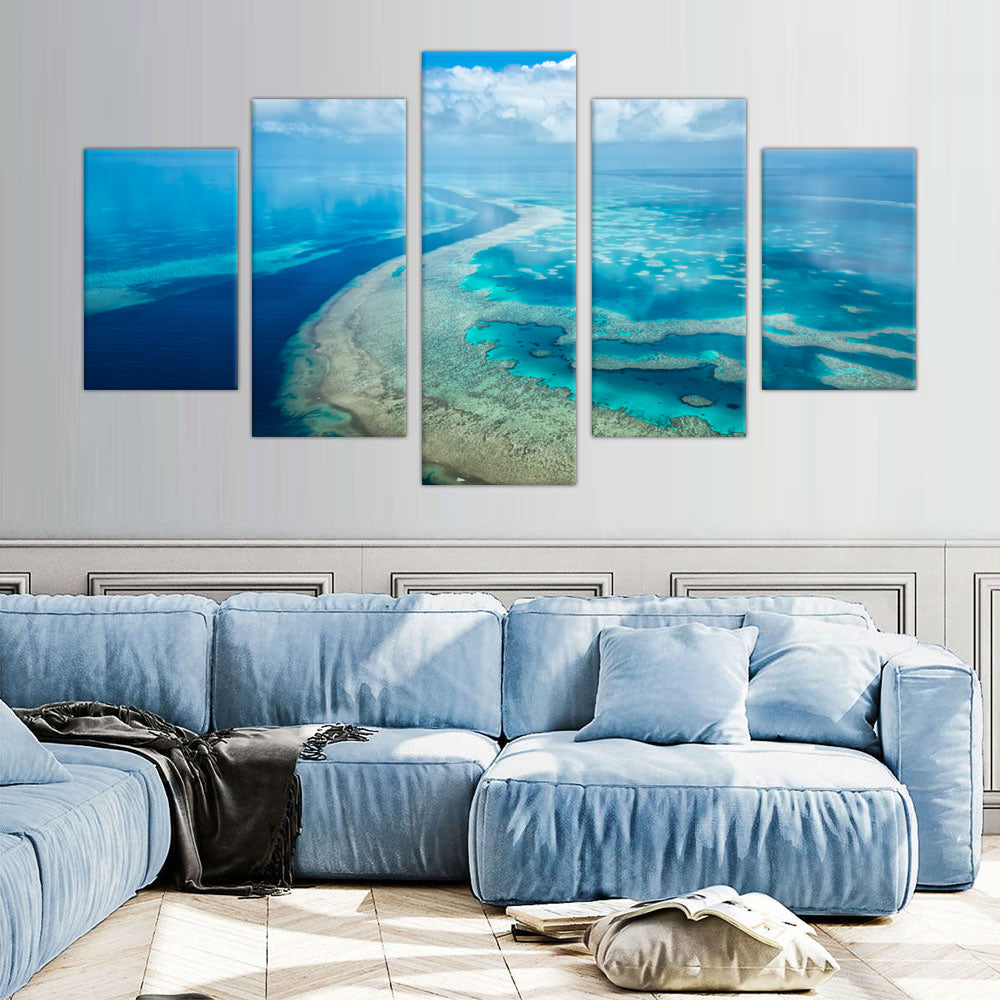 Great Barrier Reef: 5-Piece Aerial Ocean Canvas Wall Art