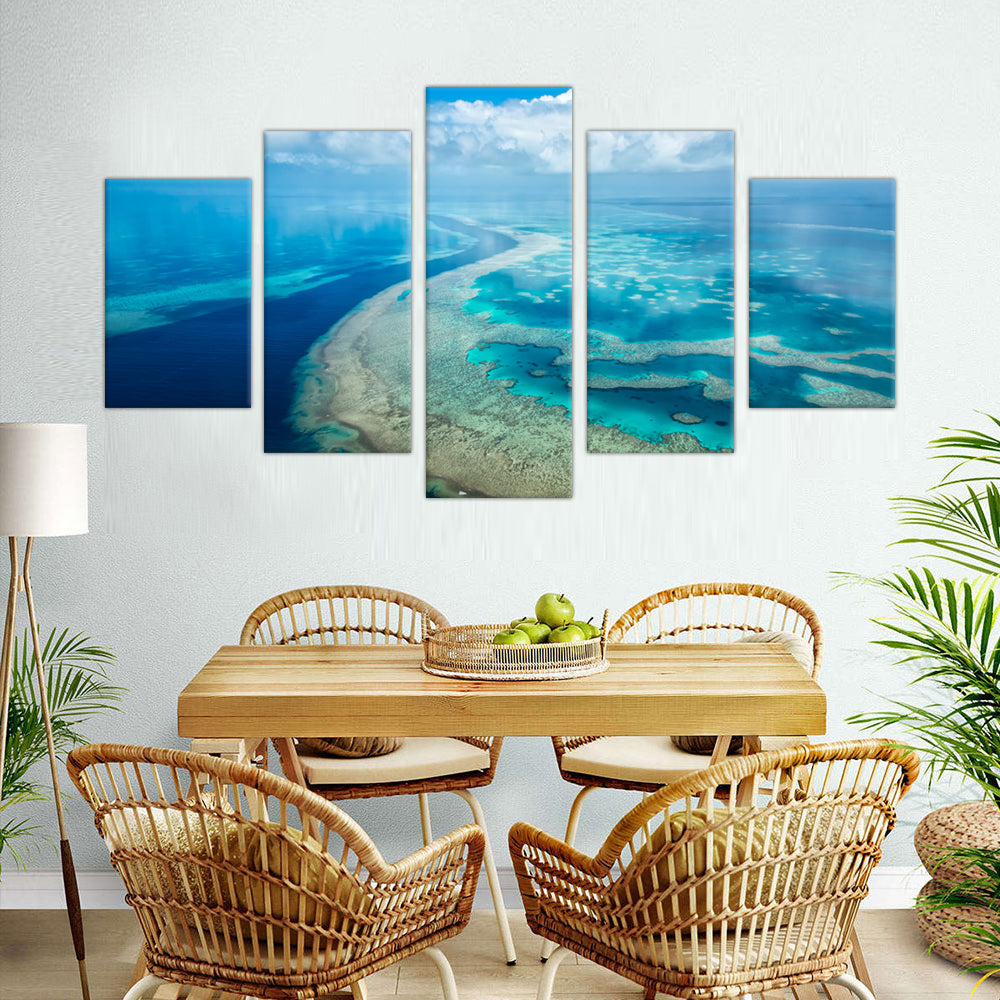 Great Barrier Reef: 5-Piece Aerial Ocean Canvas Wall Art