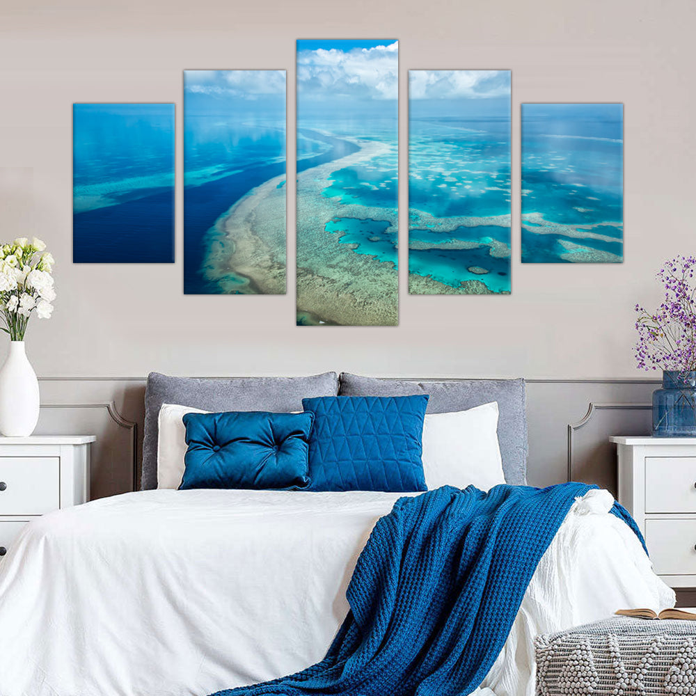 Great Barrier Reef: 5-Piece Aerial Ocean Canvas Wall Art