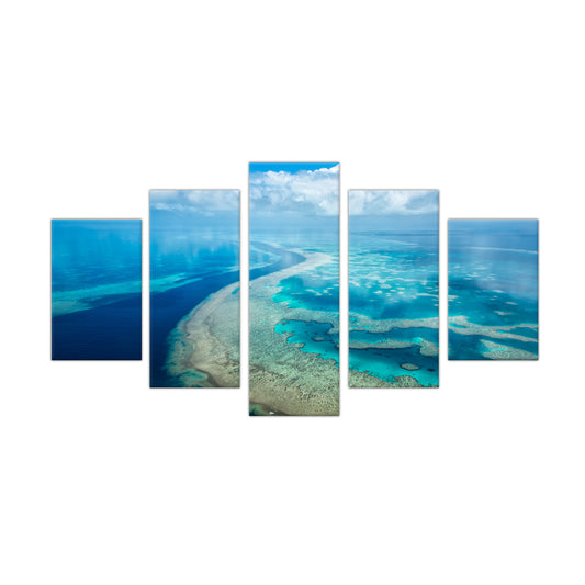 Great Barrier Reef: 5-Piece Aerial Ocean Canvas Wall Art