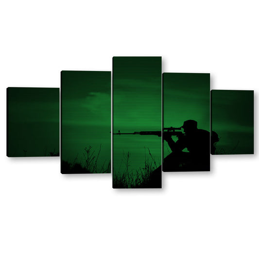 5 Piece Sniper Aiming in Dawn Canvas Wall Art