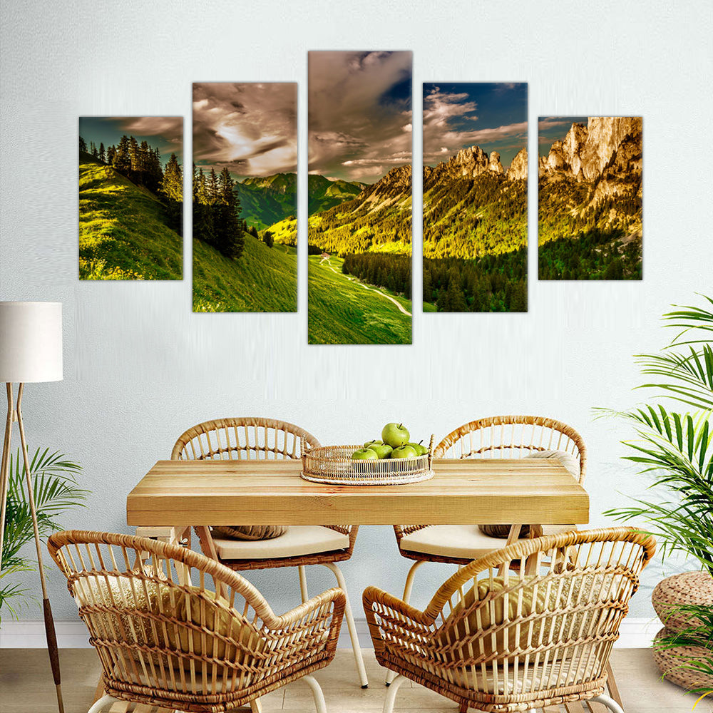 5-Piece Dolomite Mountain Landscape Canvas Wall Art