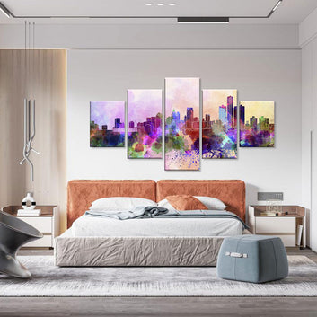 Abstract Colorful Watercolor City Skyline Canvas Wall Art