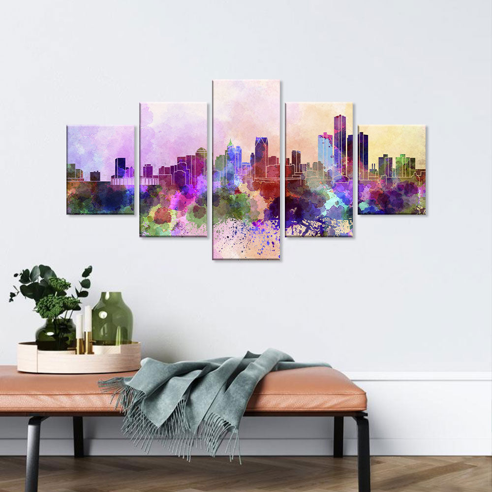 Abstract Colorful Watercolor City Skyline canvas wall art