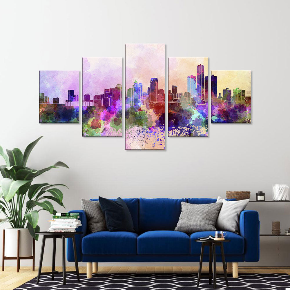 Abstract Colorful Watercolor City Skyline canvas wall art