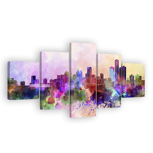 Abstract Colorful Watercolor City Skyline Canvas Wall Art