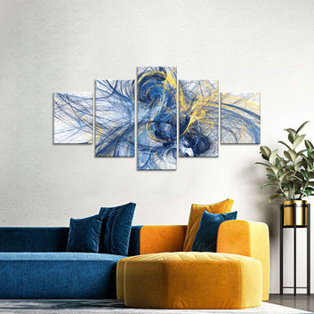 Abstract Blue & Yellow Lines Canvas Wall Art