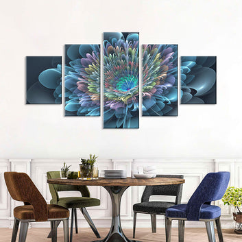 Abstract Blue Rainbow Flowers Canvas Wall Art