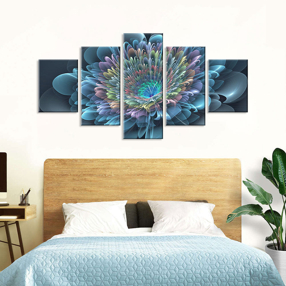 Abstract Blue Rainbow Flowers Canvas Wall Art