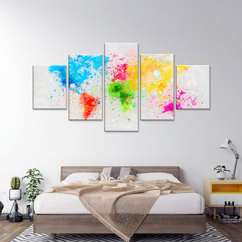 Abstract Colorful Paint Splatter World Map Canvas Wall Art
