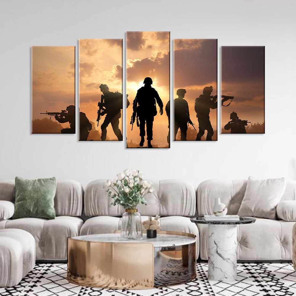 5 Piece Soldier Crew in Sunset Canvas Wall Art