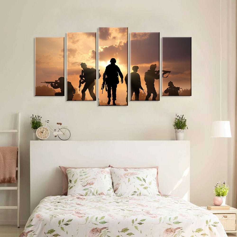 5 Piece Soldier Crew in Sunset Canvas Wall Art