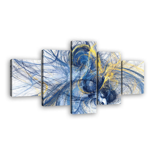 Abstract Blue & Yellow Lines Canvas Wall Art