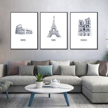 European Classics: Rome Colosseum, Eiffel Tower, Notre-Dame 3-Piece Canvas Set