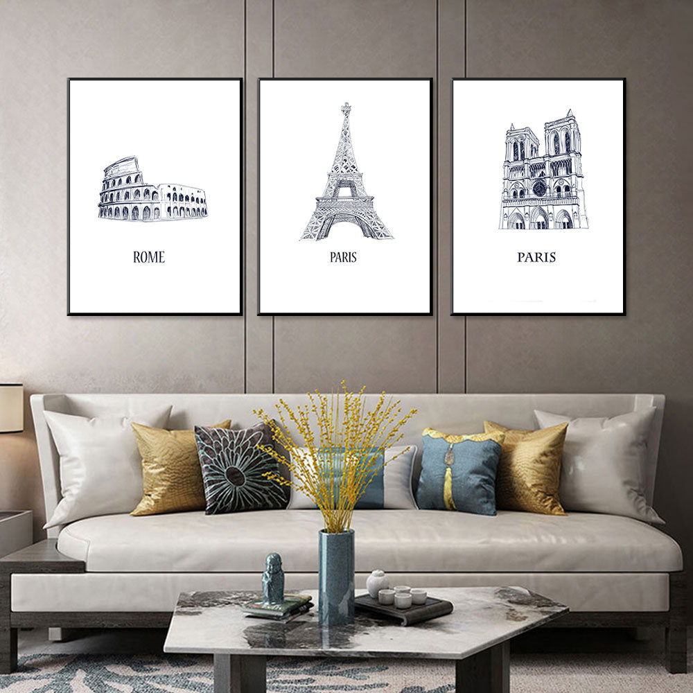 European Classics: Rome Colosseum, Eiffel Tower, Notre-Dame 3-Piece Canvas Set