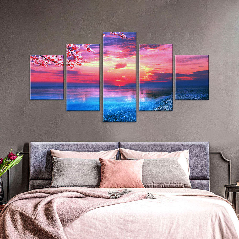 Pink Sunset Beach Canvas Wall Art