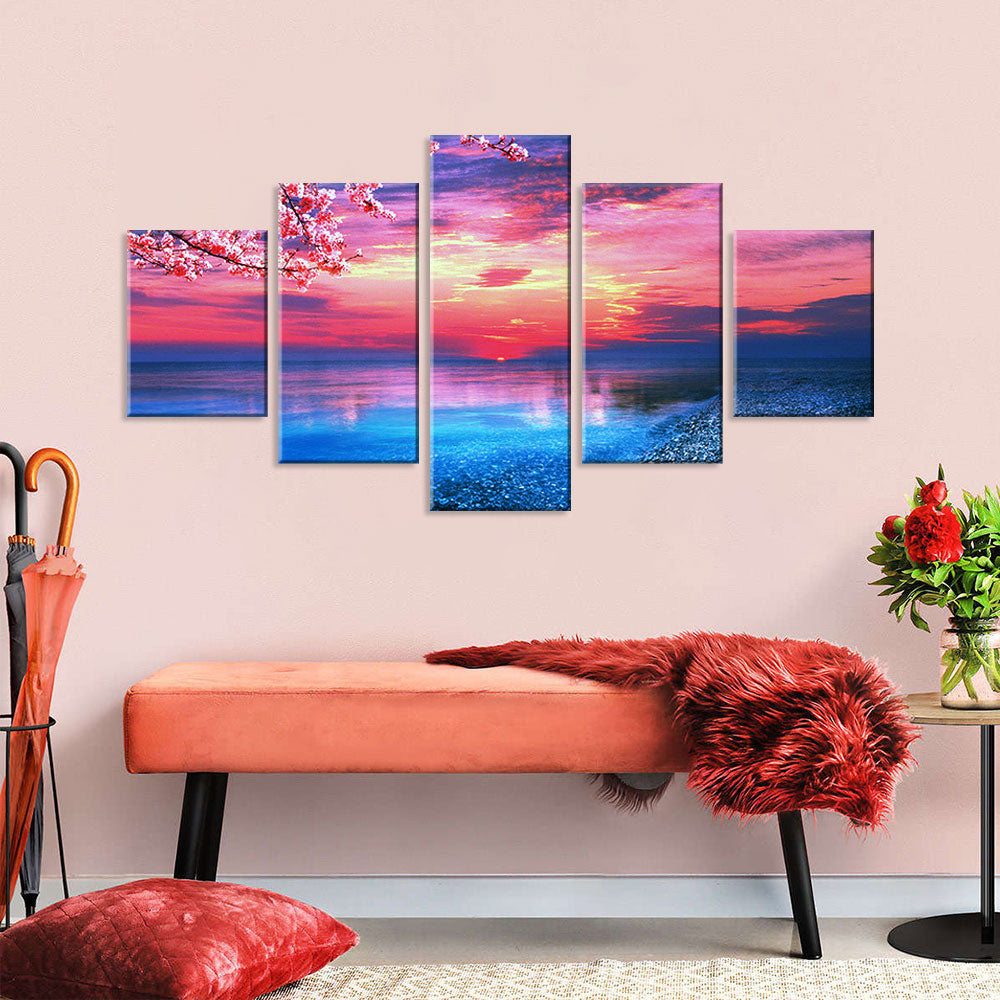 Pink Sunset Beach Canvas Wall Art