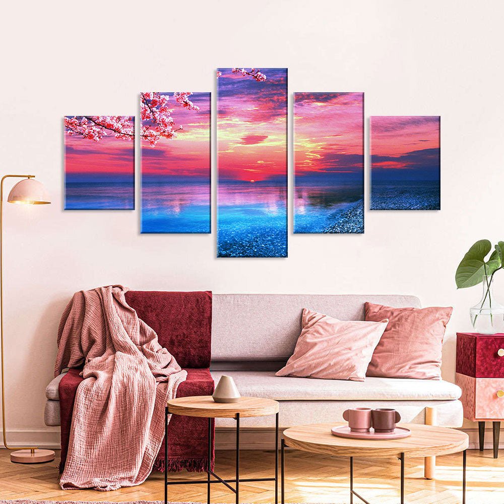 Pink Sunset Beach Canvas Wall Art