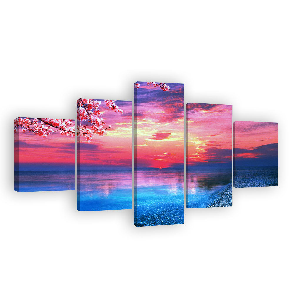 Pink Sunset Beach Canvas Wall Art