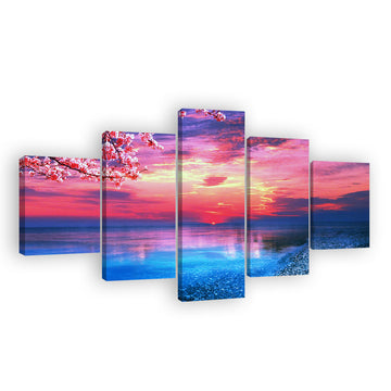 Pink Sunset Beach Canvas Wall Art