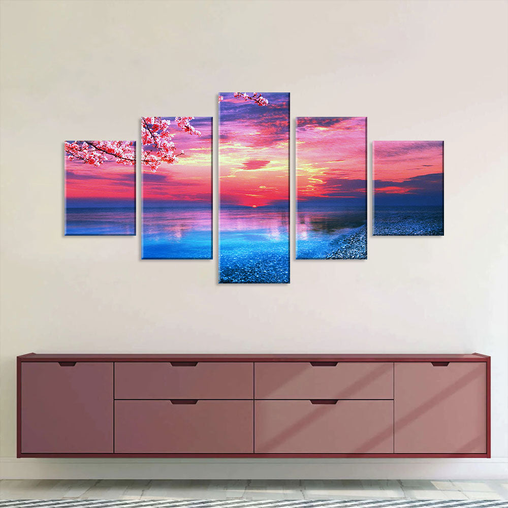 Pink Sunset Beach Canvas Wall Art