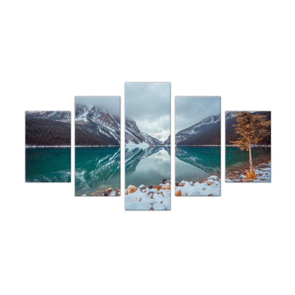 5-Piece Snow-Capped Mountain Lake Reflection Canvas Wall Art