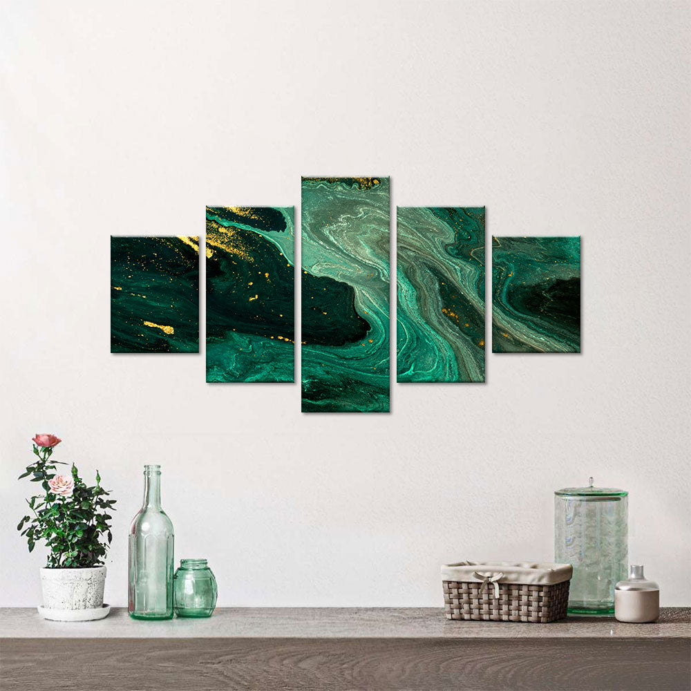 Abstract Marble Green and Gold Canvas Wall Art