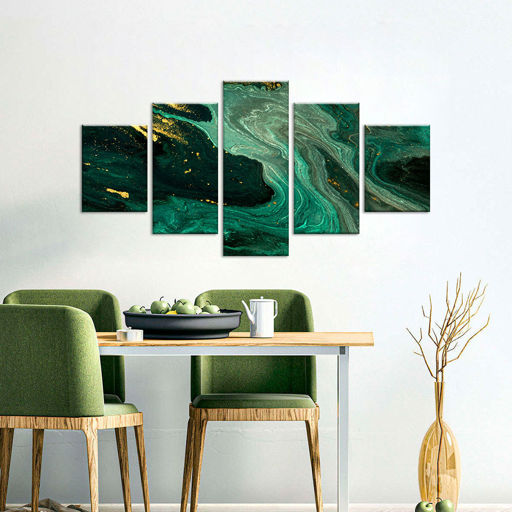 Abstract Marble Green and Gold Canvas Wall Art