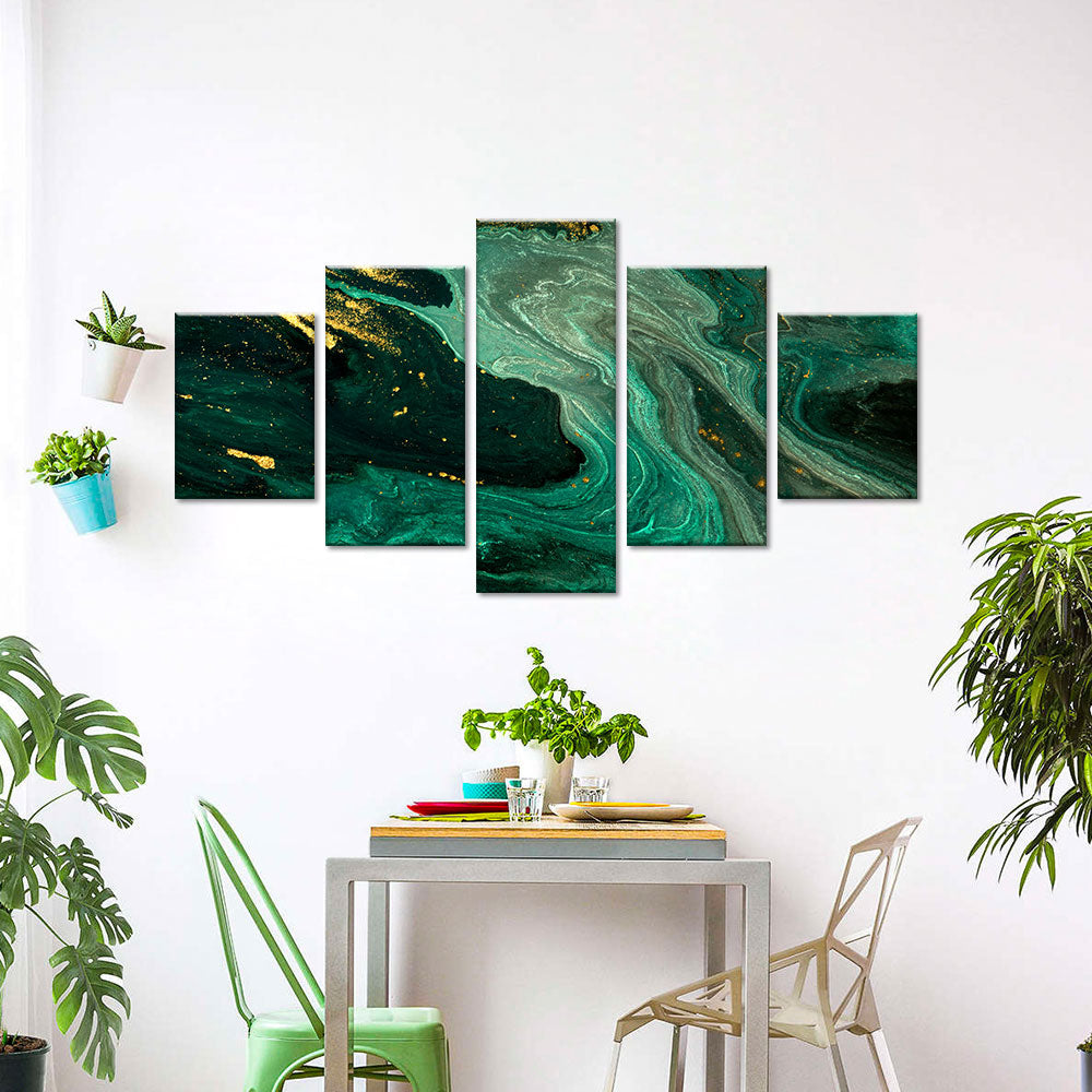 Abstract Marble Green and Gold Canvas Wall Art