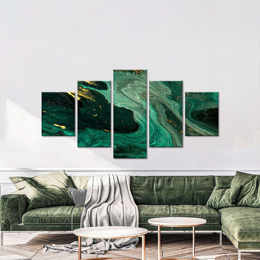 Abstract Marble Green and Gold Canvas Wall Art