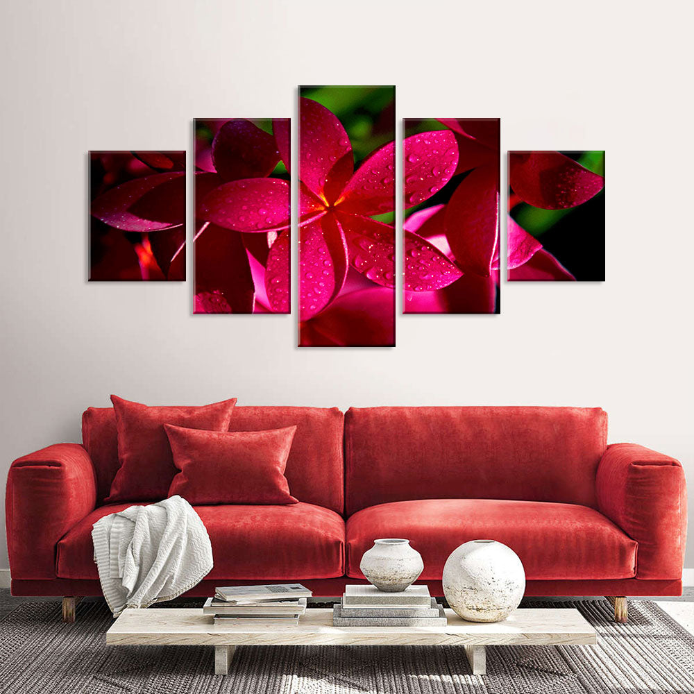 Red Plumeria Flowers Canvas Wall Art,