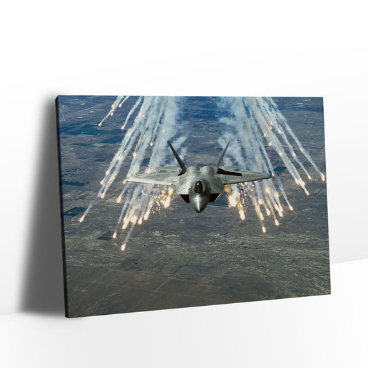 F-22 Raptor Flares Canvas Wall Art