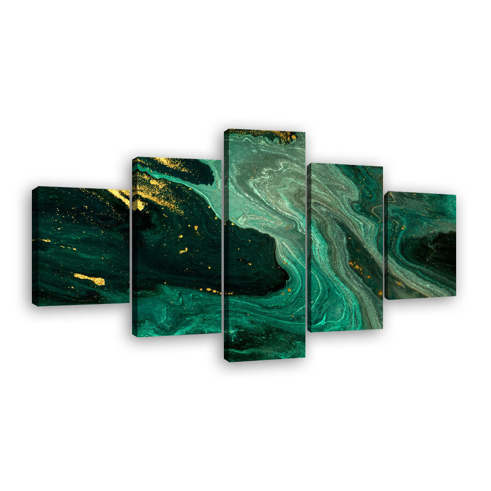 Abstract Marble Green and Gold Canvas Wall Art